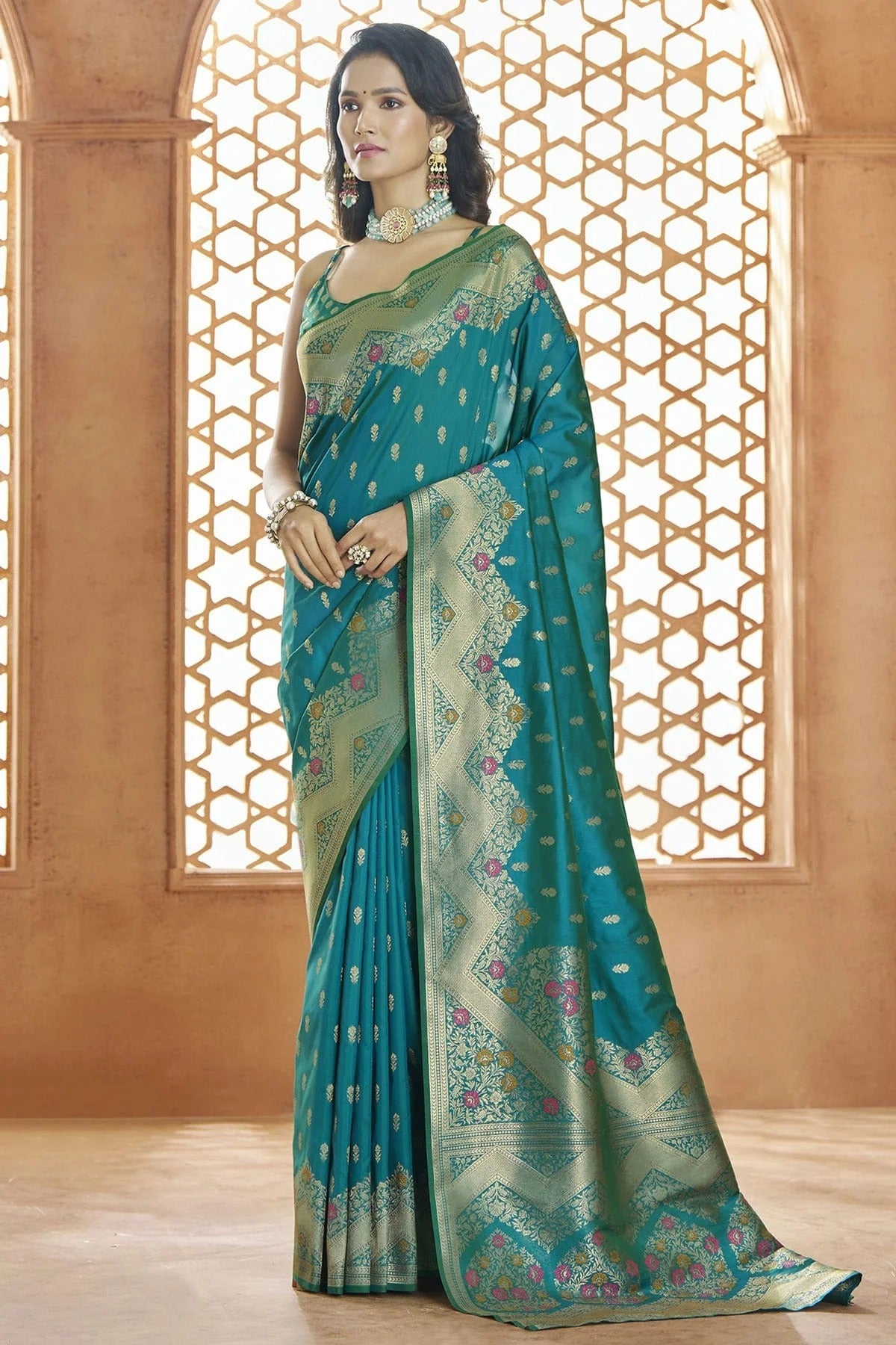 Teal Colour Banarasi Silk Traditional Saree SD1110897