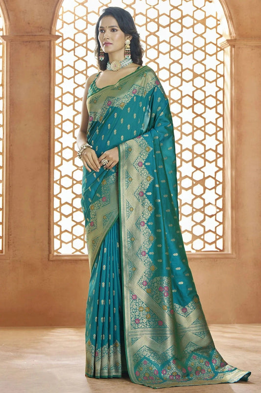 Teal Colour Banarasi Silk Traditional Saree SD1110897