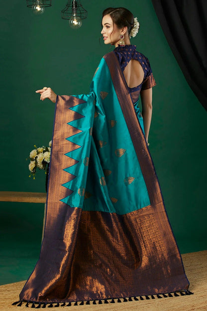 Teal Colour Banarasi Silk Traditional Saree SD1111874 A