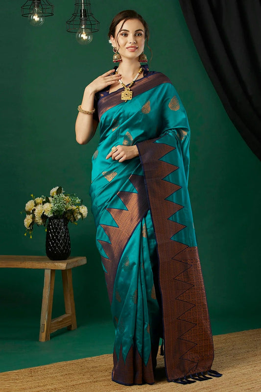 Teal Colour Banarasi Silk Traditional Saree SD1111874
