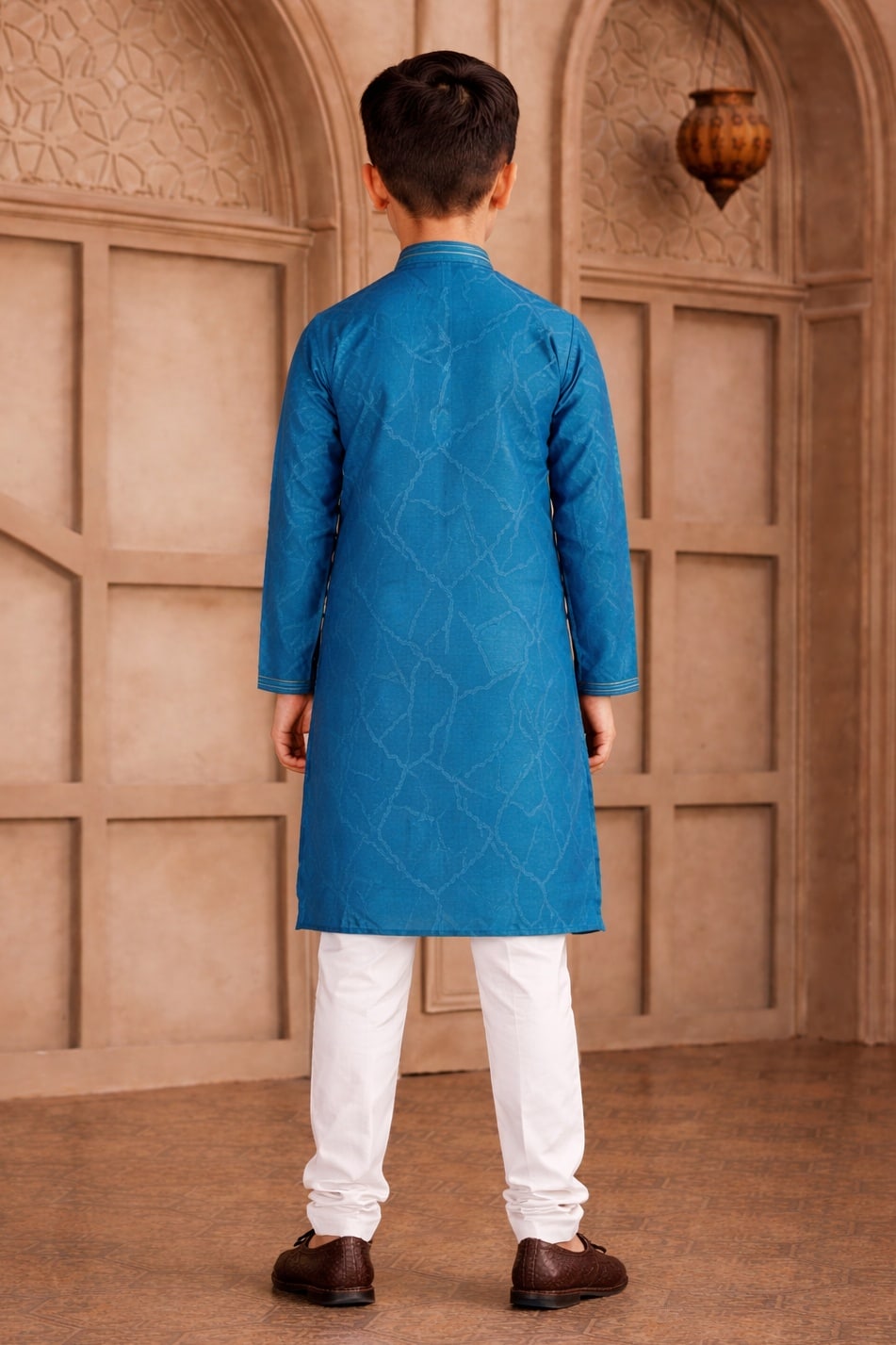 Teal Colour Brocade Art Silk Pintux Work Kurta Pajama