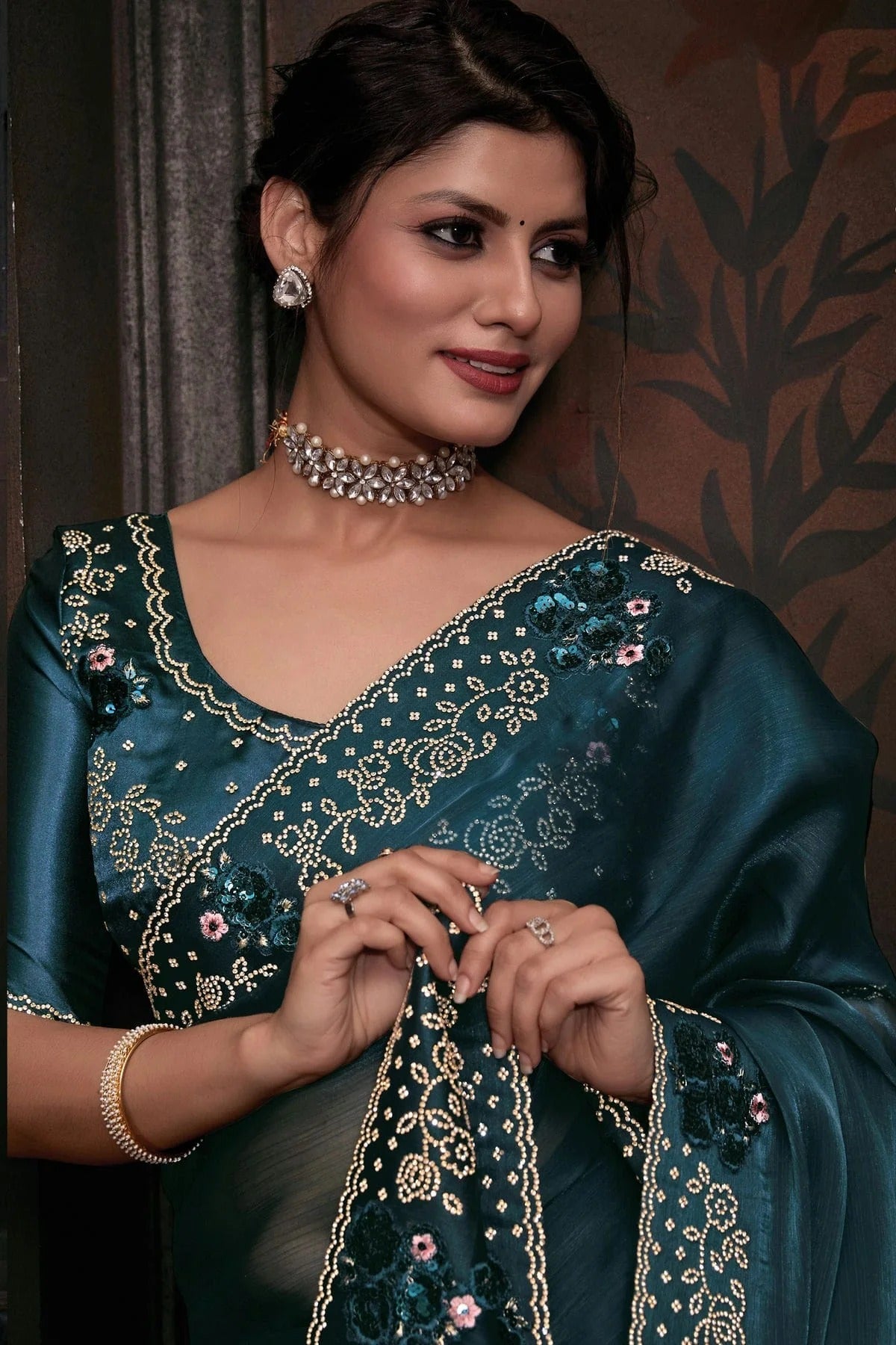 Teal Colour Burberry Silk Designer Saree LC1121747 A