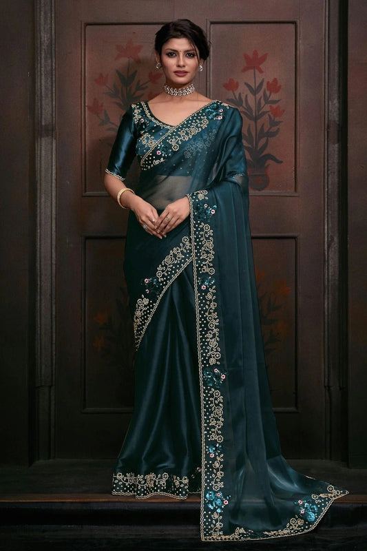 Teal Colour Burberry Silk Designer Saree LC1121747