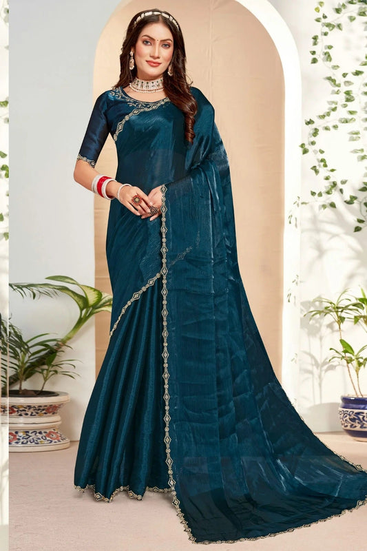 Teal Colour Burberry Silk Designer Saree SD1121818