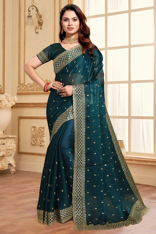 Teal Colour Burberry Silk Designer Saree SD1121841