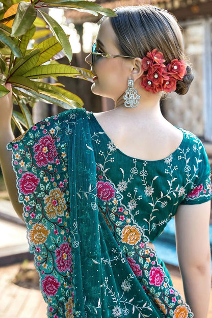 Teal Colour Burberry Silk Designer Saree SD1121855 A