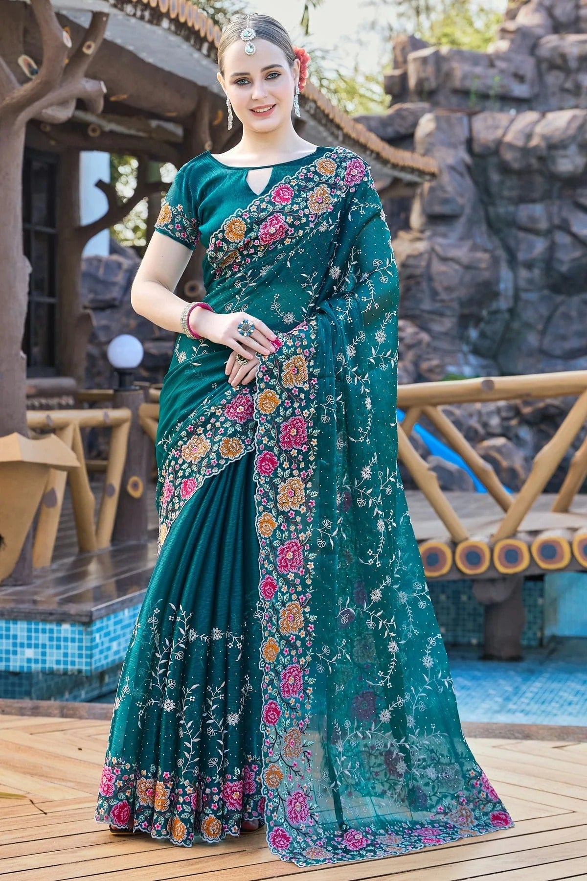Teal Colour Burberry Silk Designer Saree SD1121855