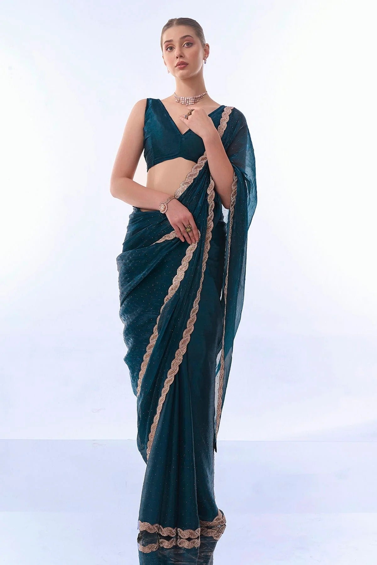 Teal Colour Burburry Saree SD1110437