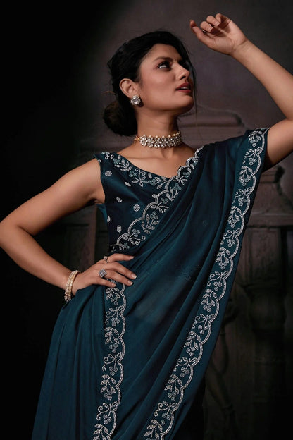 Teal Colour Chiffon Designer Saree LC1121770 A