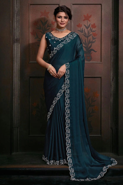 Teal Colour Chiffon Designer Saree LC1121770