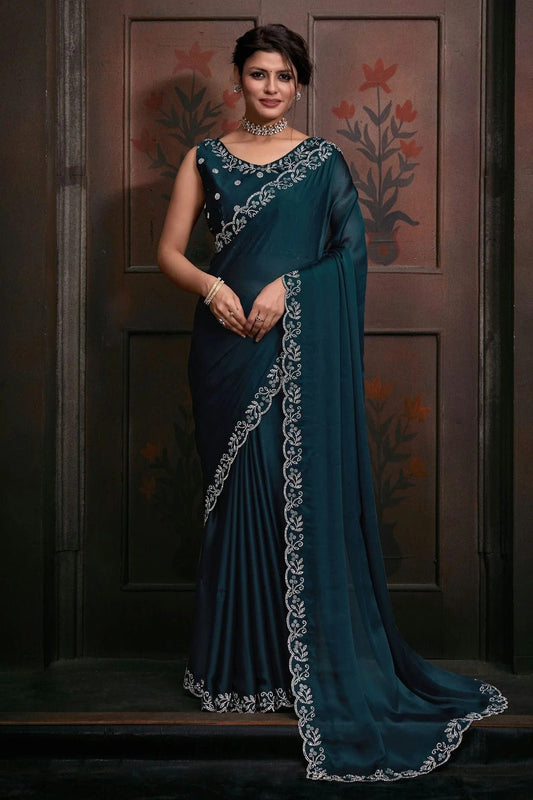 Teal Colour Chiffon Designer Saree LC1121770