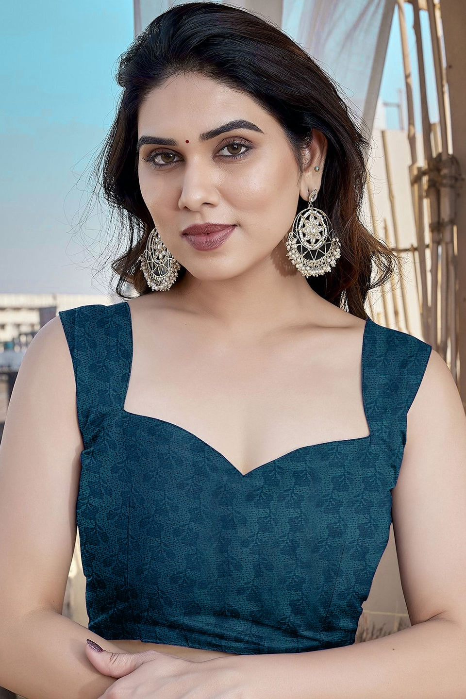 Teal Colour Chiffon Printed Saree