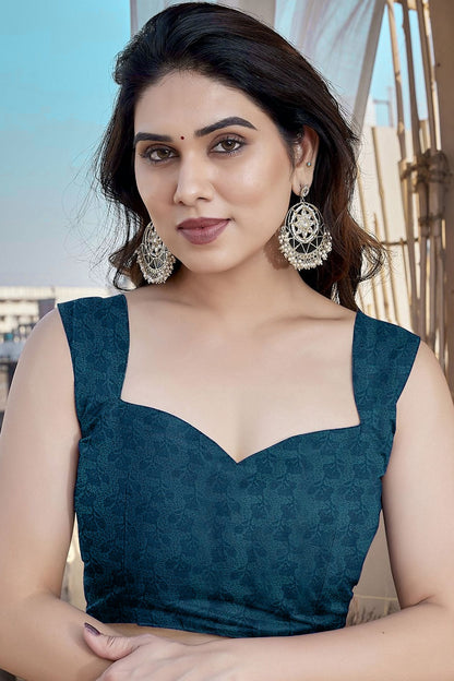 Teal Colour Chiffon Printed Saree