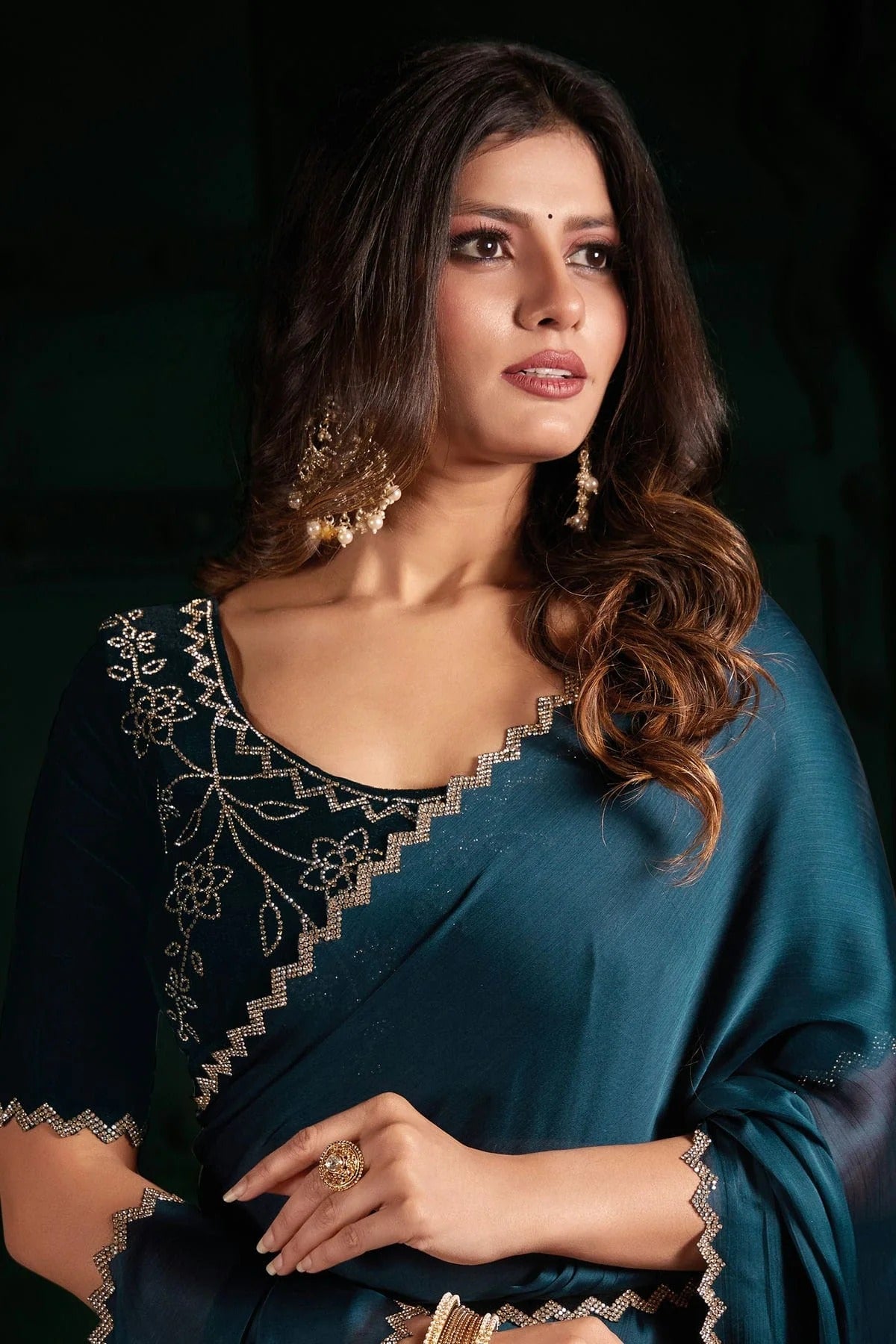 Teal Colour Chiffon Silk Designer Saree LC1121795 A