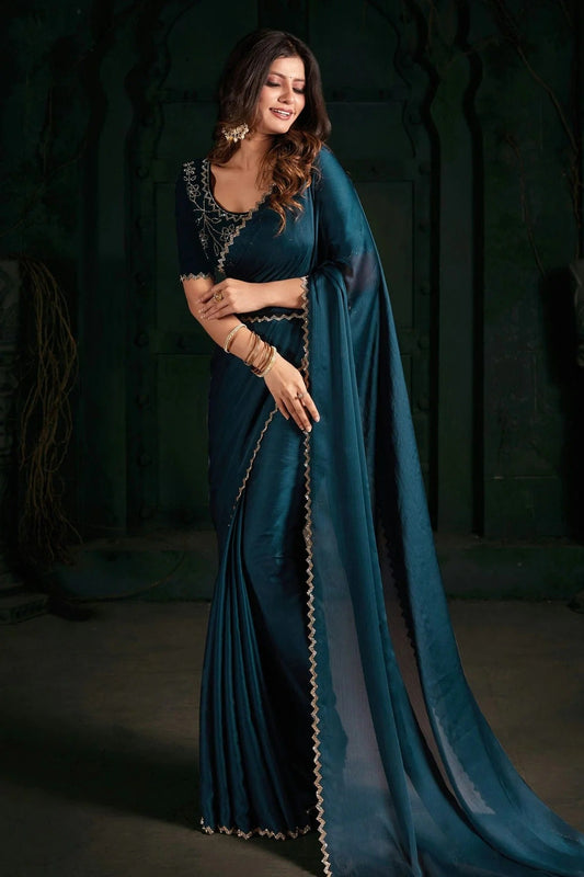 Teal Colour Chiffon Silk Designer Saree LC1121795