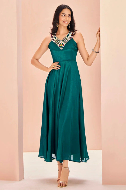 Teal Colour Chinon Indo Western Dress TP1080925