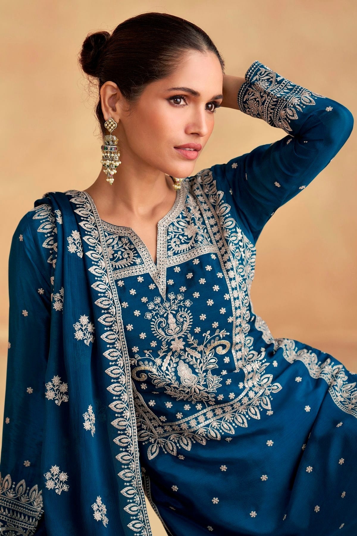 Teal Colour Chinon Pakistani Suit SM1140611 A