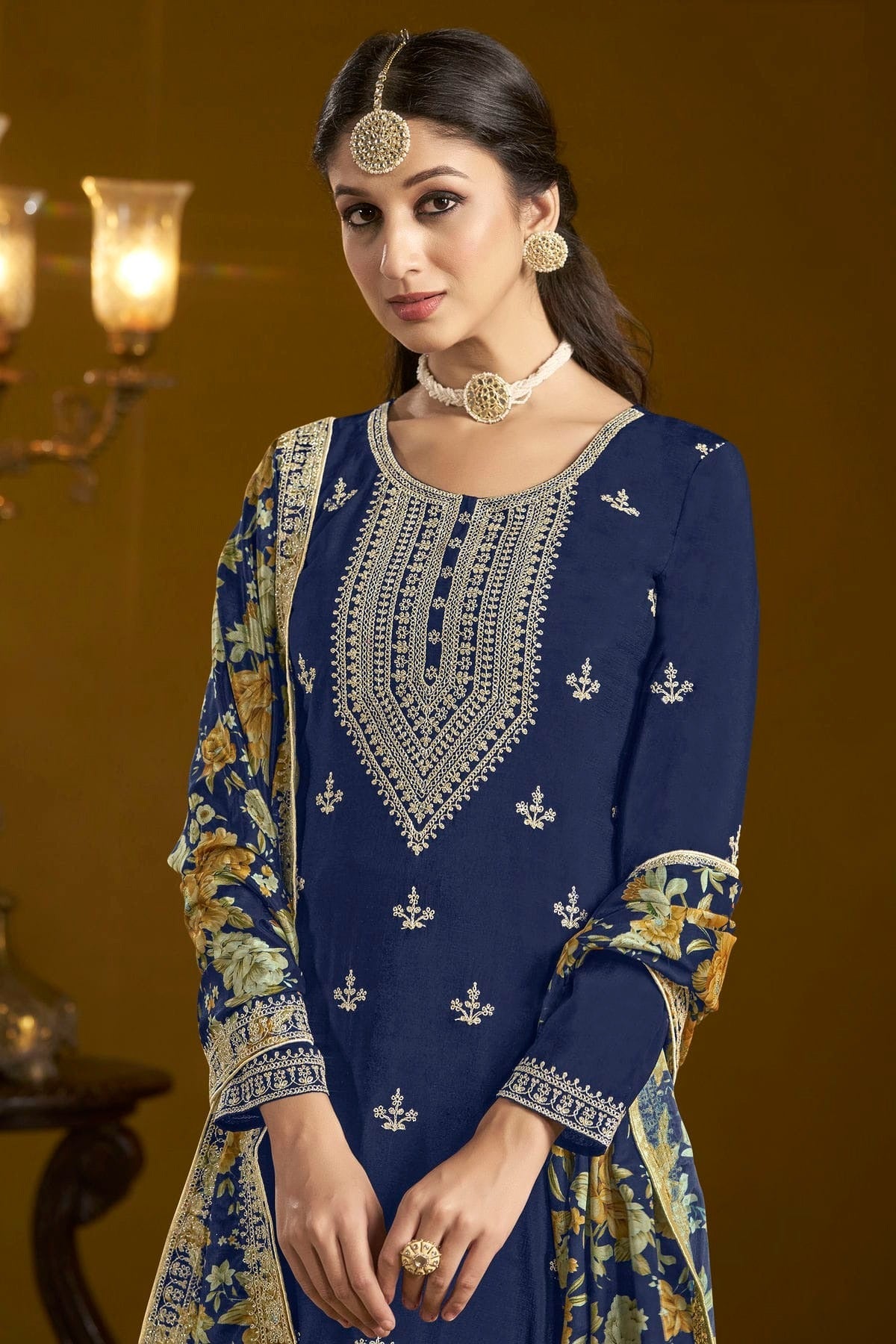 Teal Colour Chinon Semi Stitched Sharara Suit SM1050655 B
