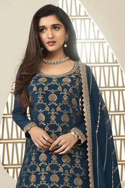 Teal Colour Chinon Sharara Suit SM1110700 A