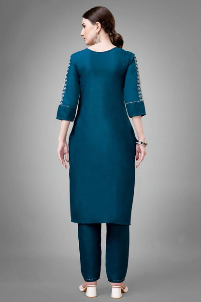 Teal Colour Cotton Blend Kurta And Pant Set KR1111328 A