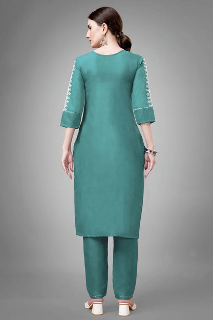 Teal Colour Cotton Blend Kurta And Pant Set KR1111332 A