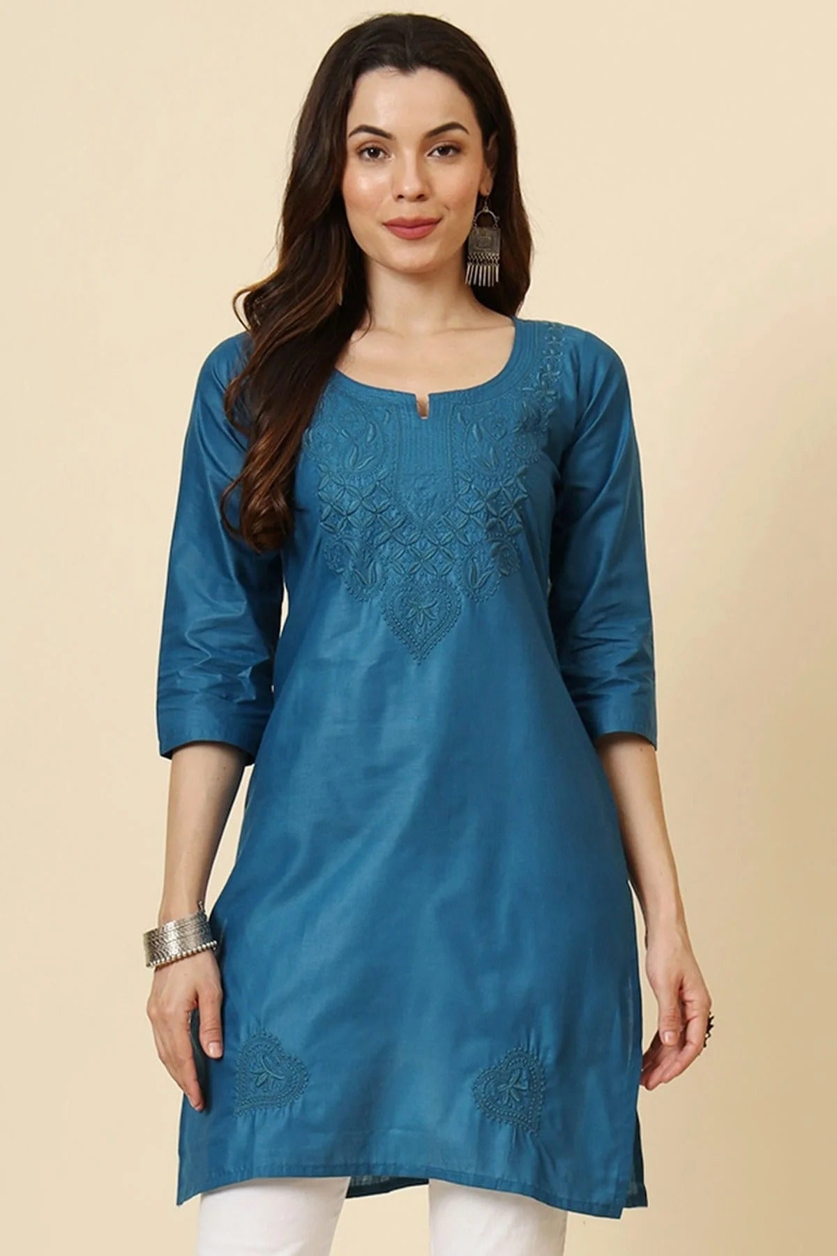 Teal Colour Cotton Readymade Top TP1110878