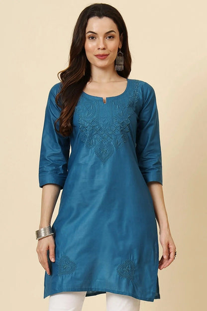 Teal Colour Cotton Readymade Top TP1110878