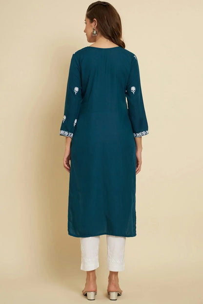 Teal Colour Cotton Slub Kurti KR1111045 A