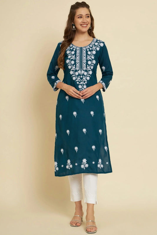Teal Colour Cotton Slub Kurti KR1111045