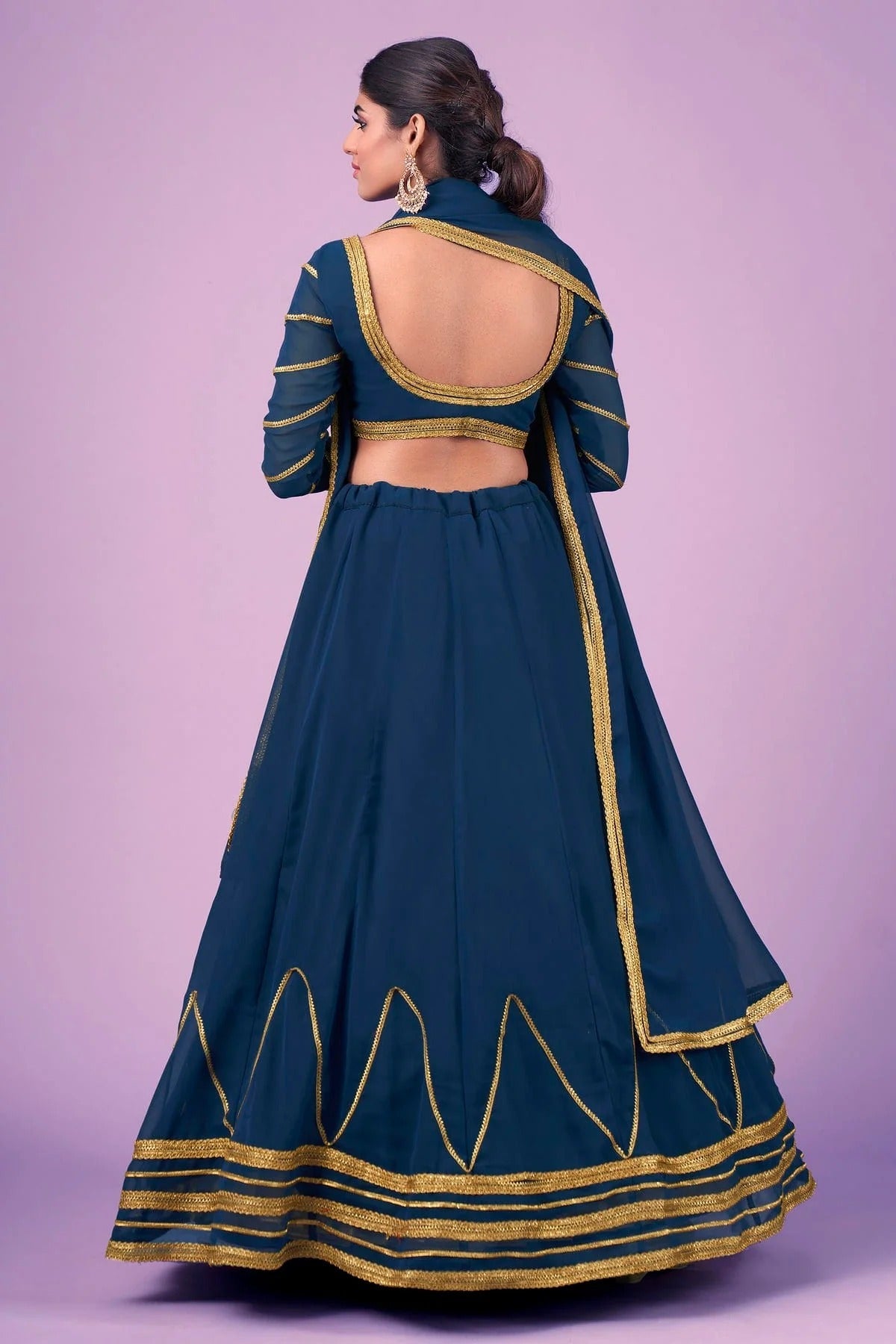 Teal Colour Embroidery Georgette Lehenga Choli LD1080671 A