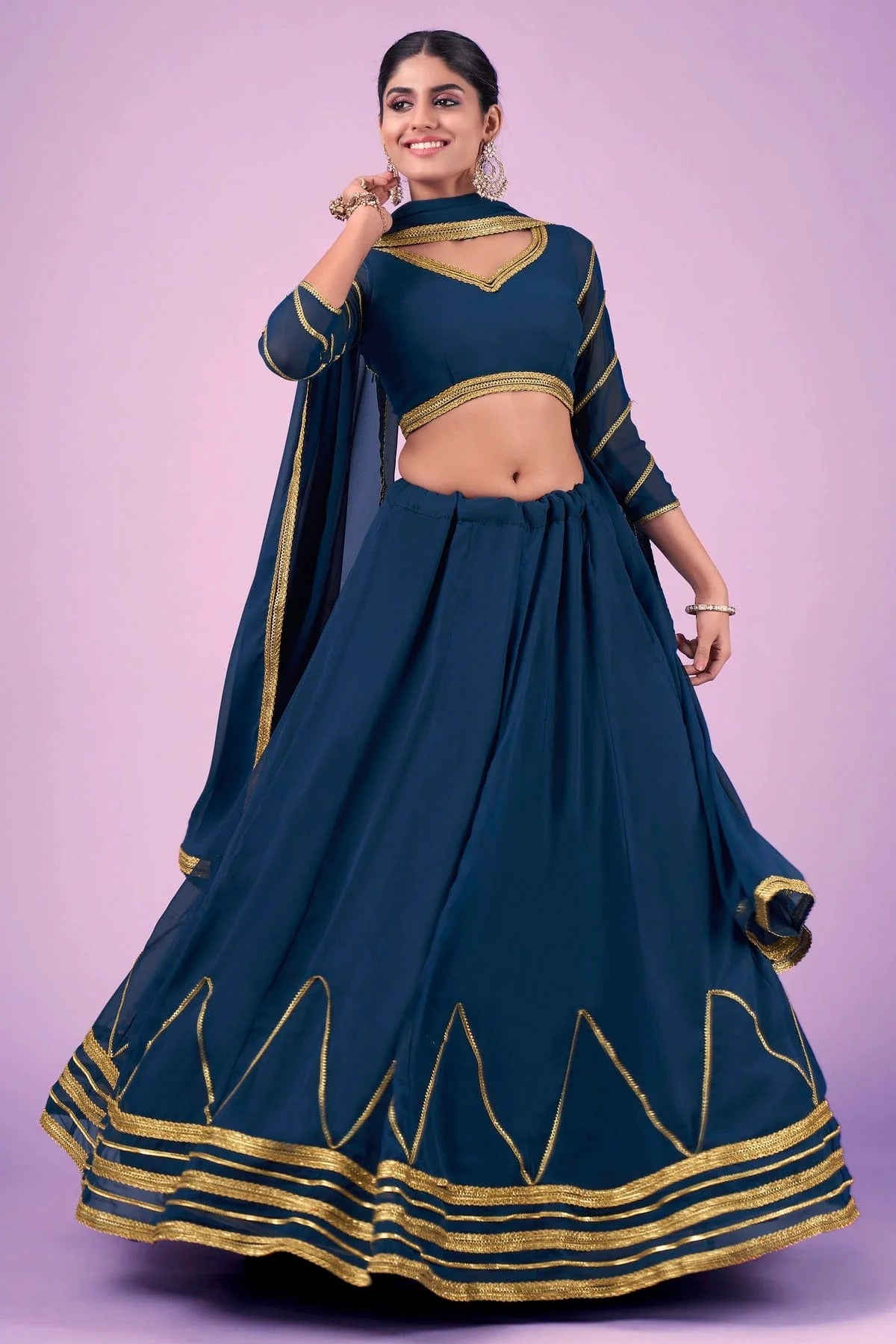 Teal Colour Embroidery Georgette Lehenga Choli LD1080671