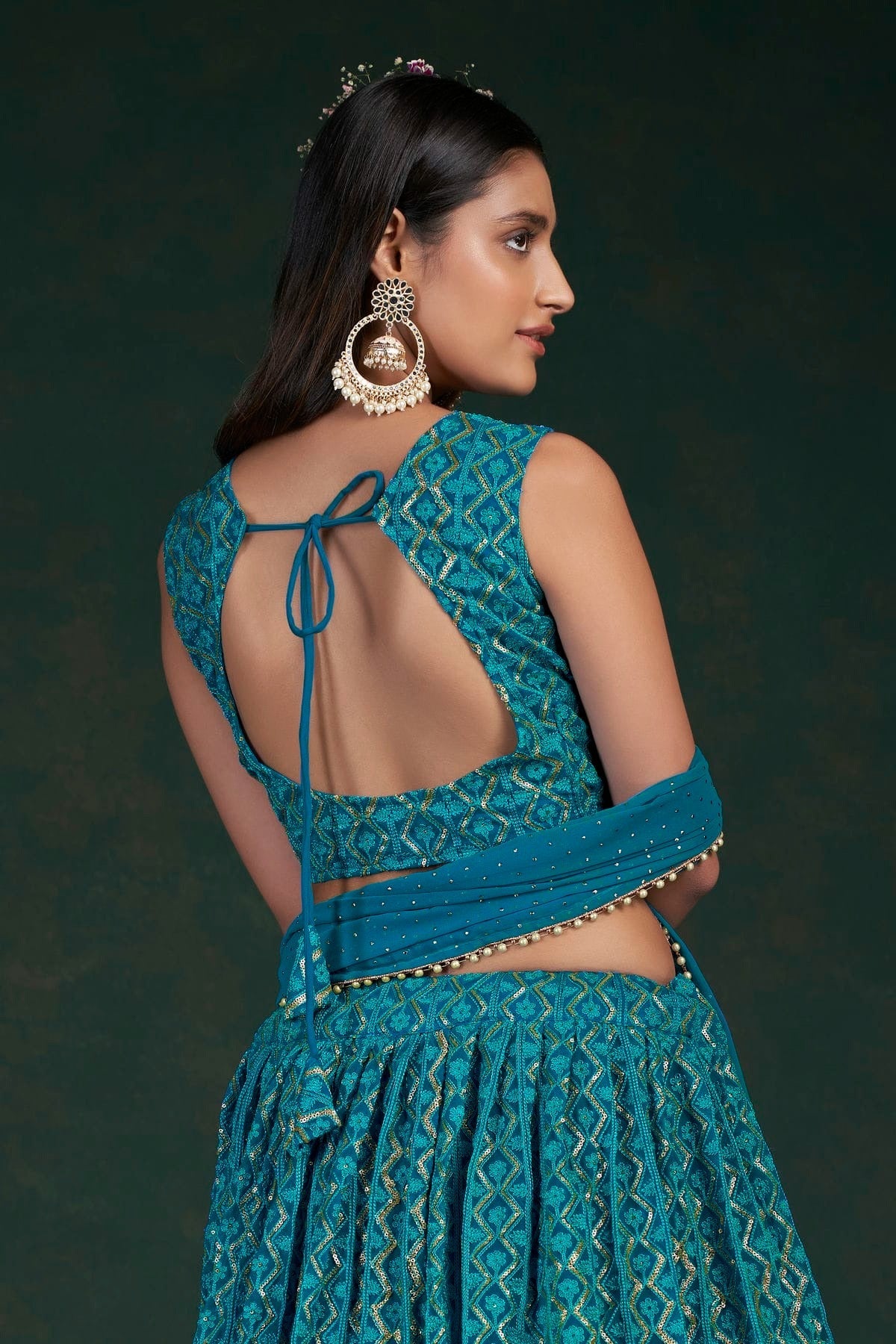 Teal Colour Embroidery Georgette Lehenga Choli LD1080793 A
