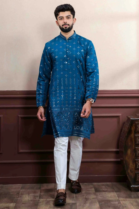 Teal Colour Embroidery Viscose Kurta Pajama KP1113413