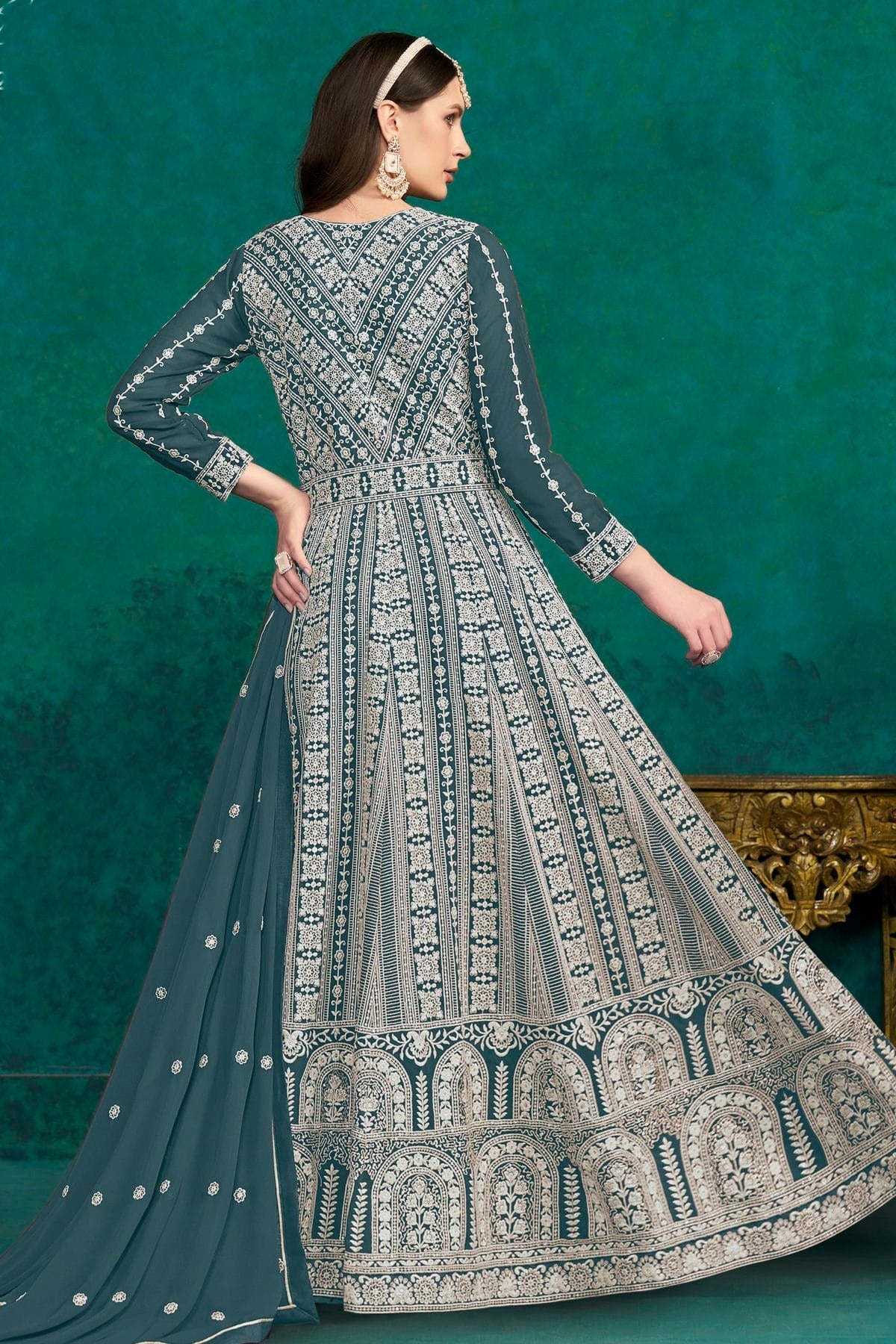 Teal Colour Faux Georgette Anarkali Suit SM1050546 A