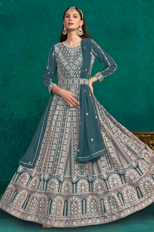 Teal Colour Faux Georgette Anarkali Suit SM1050546