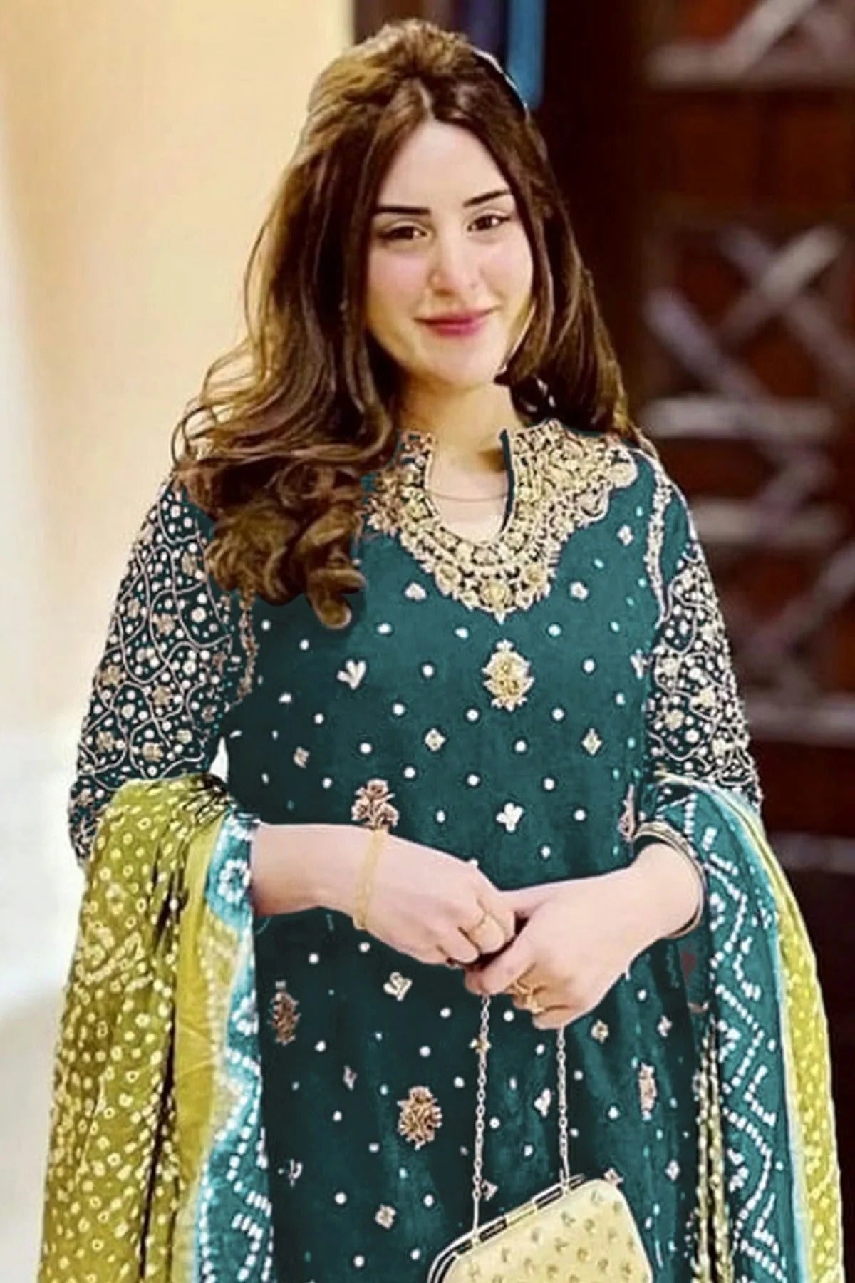 Teal Colour Faux Georgette Pakistani Suit SM1140076 A