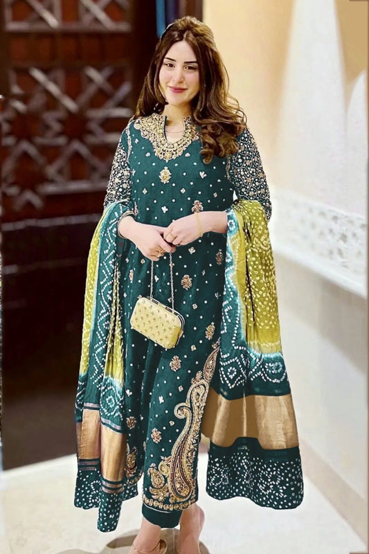 Teal Colour Faux Georgette Pakistani Suit SM1140076