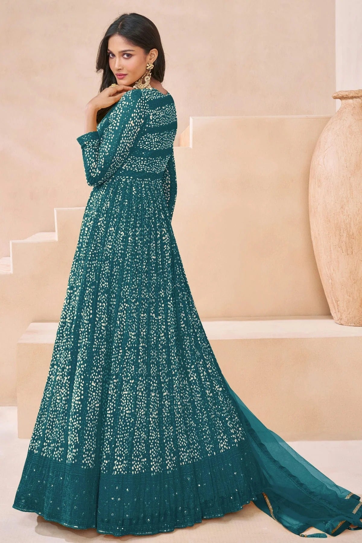 Teal Colour Faux Georgette Semi Stitched Anarkali Suit SM1140472 A