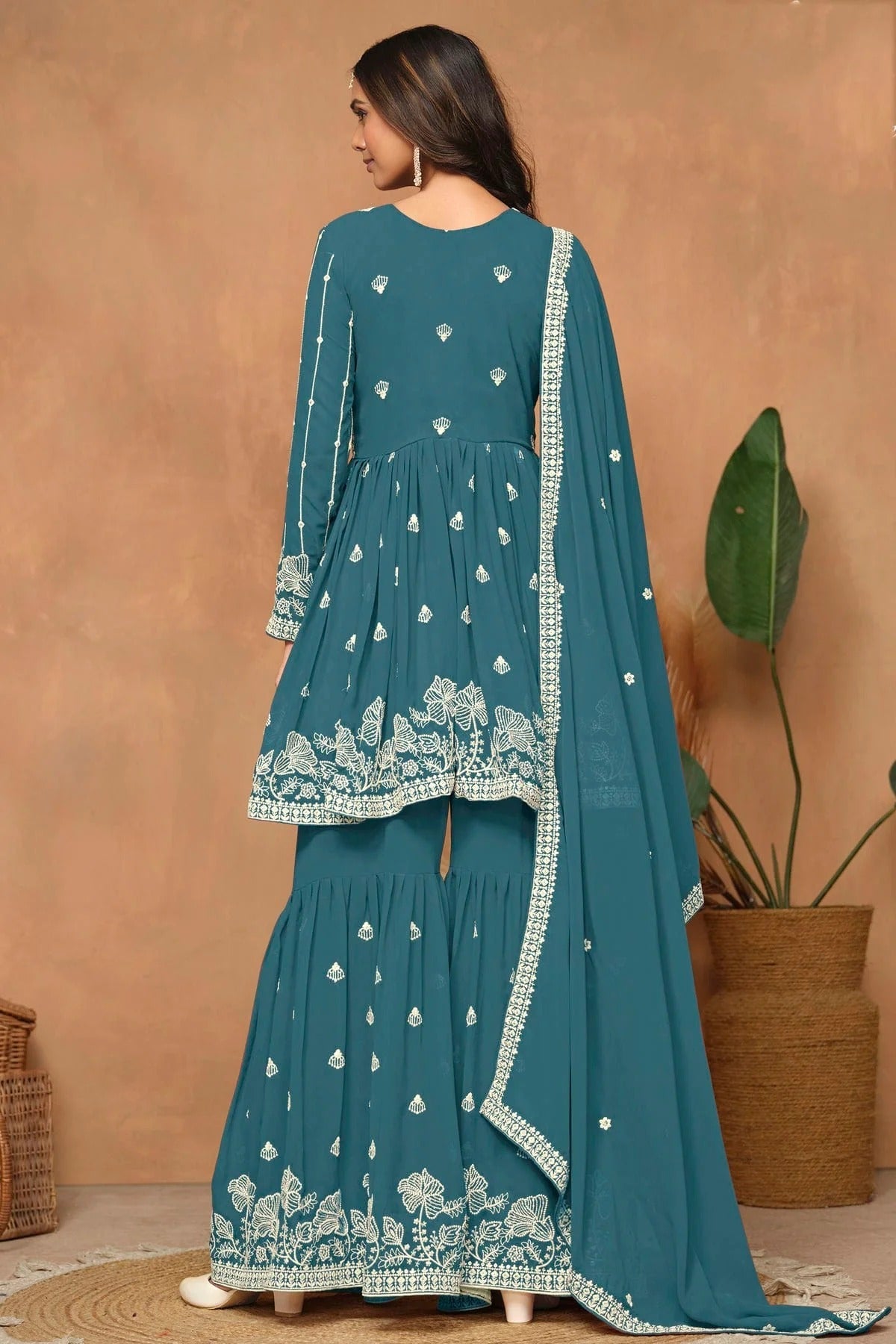Teal Colour Faux Georgette Sharara Suit SM1050554 A