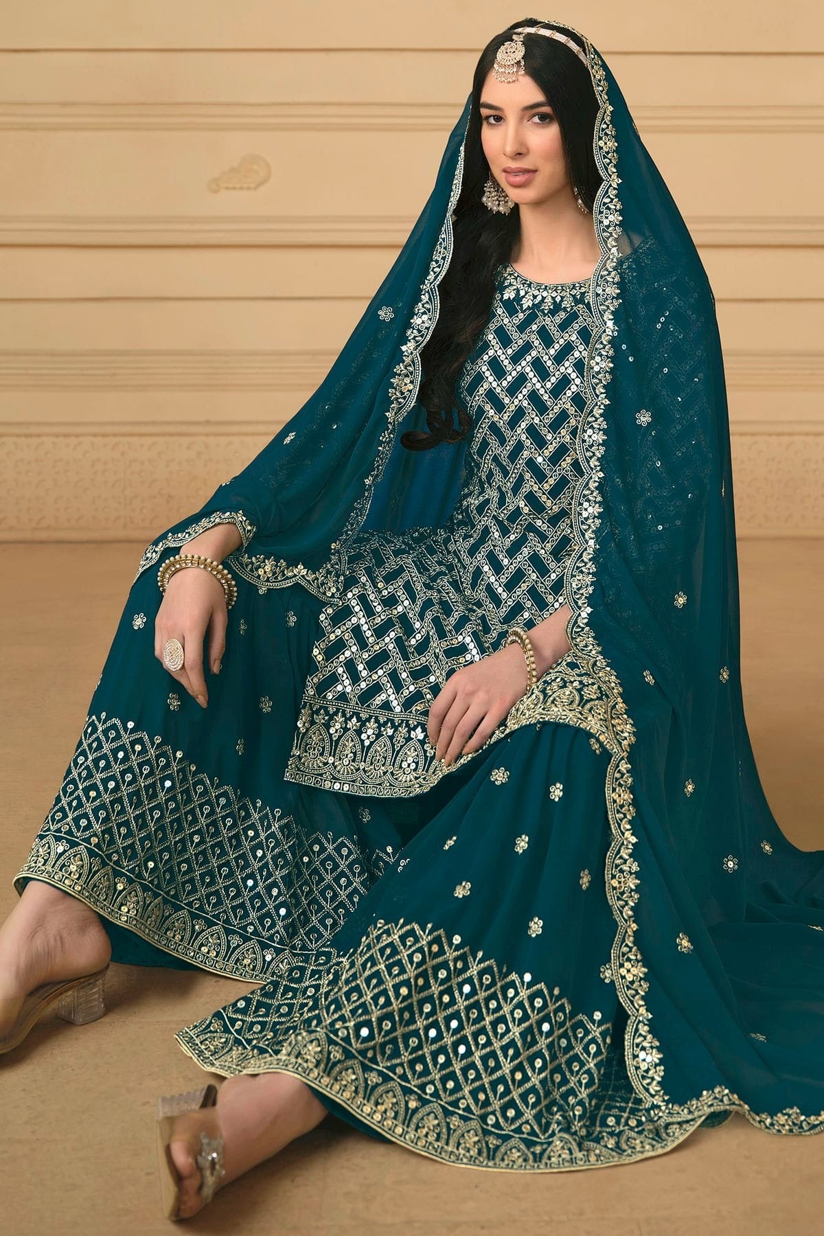 Teal Colour Faux Georgette Sharara Suit SM1110584 A
