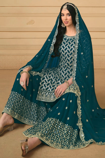 Teal Colour Faux Georgette Sharara Suit SM1110584 A