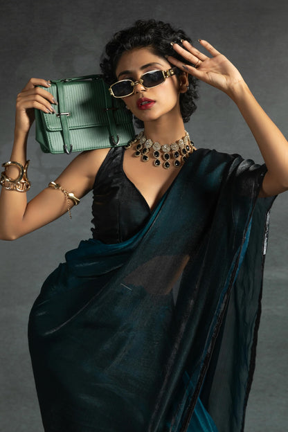 Teal Colour Fendi Satin Silk Ready To Wear Saree