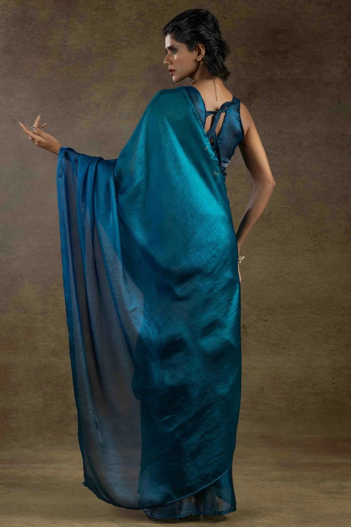 Teal Colour Fendi Satin Silk Ready To Wear Saree SD1122022 A