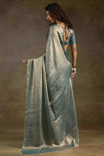 Teal Colour Fendi Satin Silk Ready To Wear Saree SD1122027 A