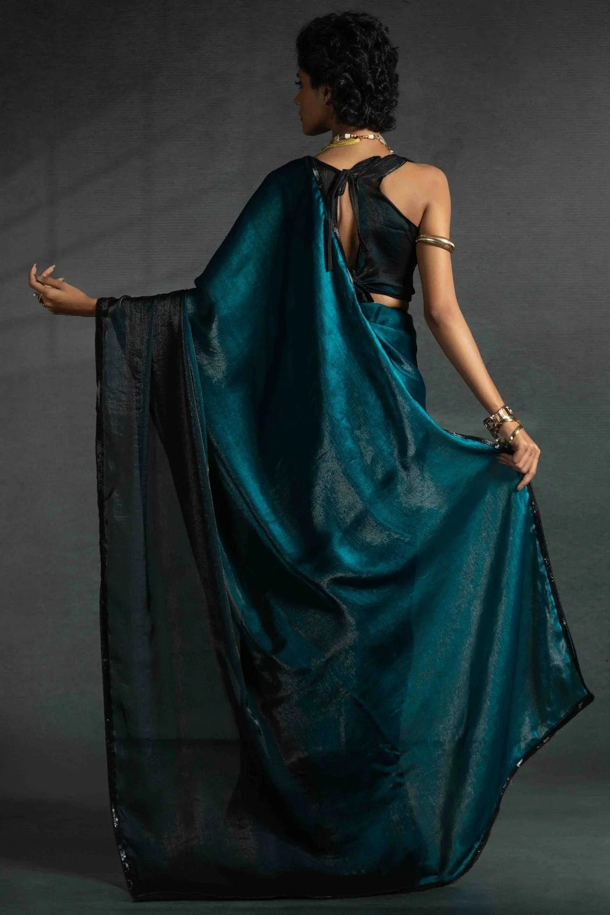 Teal Colour Fendi Satin Silk Ready To Wear Saree SD1122030 A