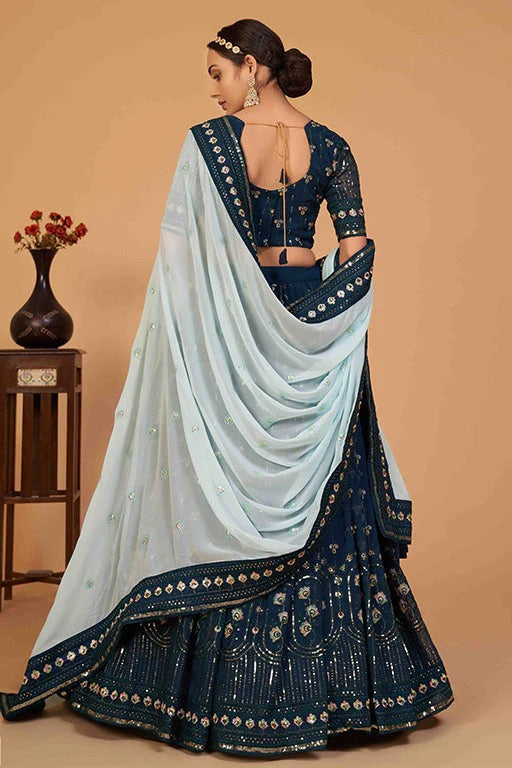 Teal Colour Georgette Designer Lehenga Choli LC1240093 A