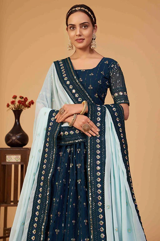 Teal Colour Georgette Designer Lehenga Choli LC1240093 B