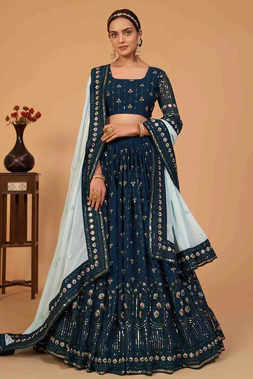 Teal Colour Georgette Designer Lehenga Choli LC1240093