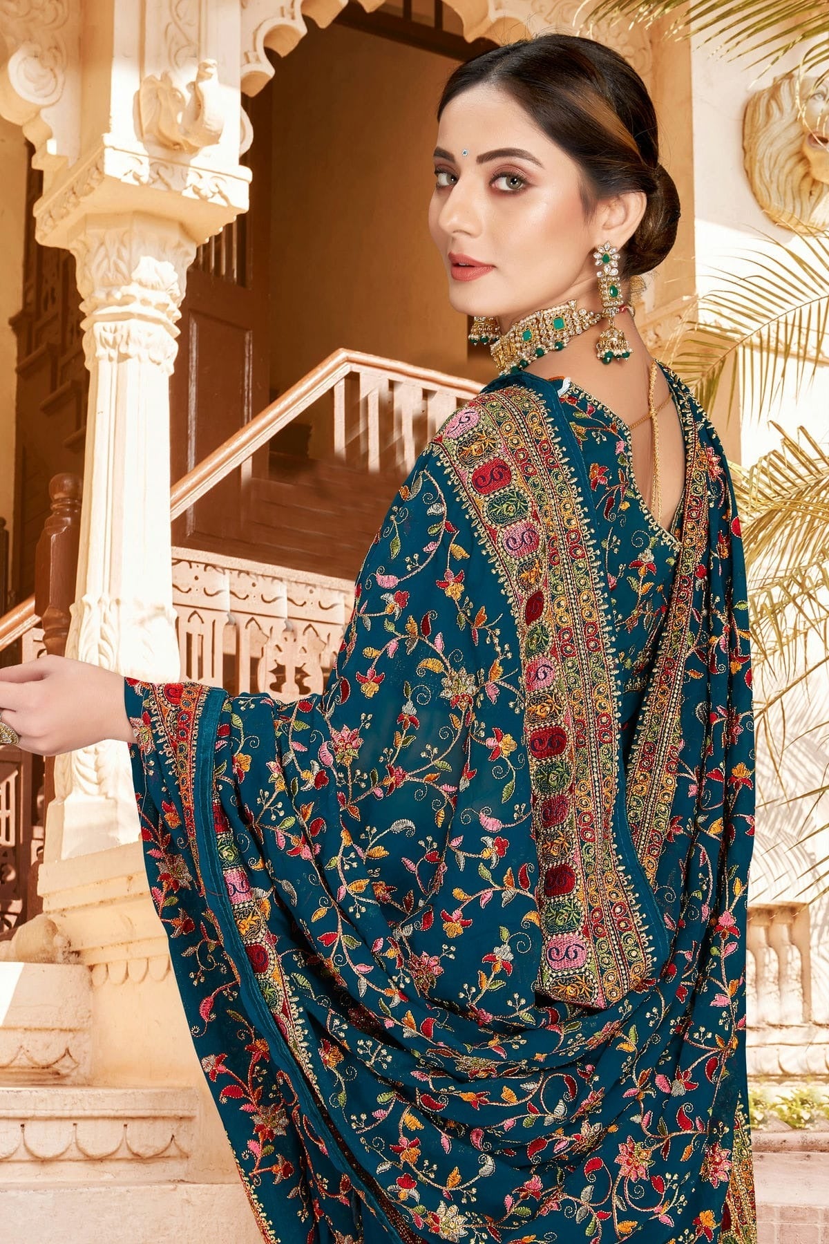 Teal Colour Georgette Designer Saree LC1121309 A