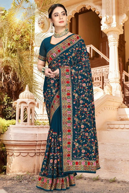 Teal Colour Georgette Designer Saree LC1121309